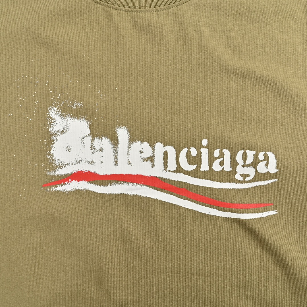 Balenciaga/巴黎世家 24Fw 模糊可乐印花长袖T恤 浅褐色 深灰色 军绿色