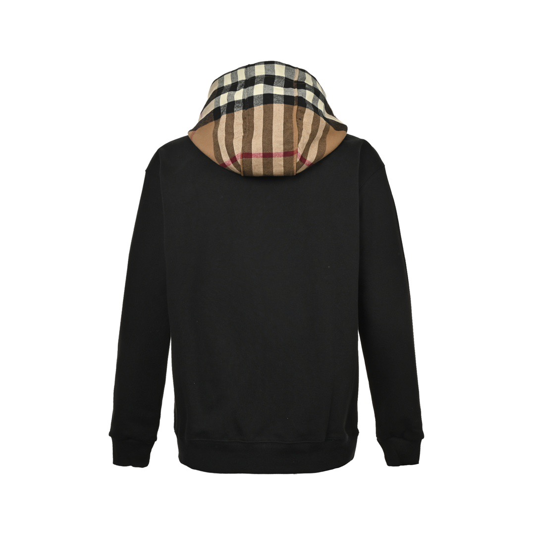 Burberry/巴宝莉 23Fw 格纹帽拼接拉链连帽卫衣外套