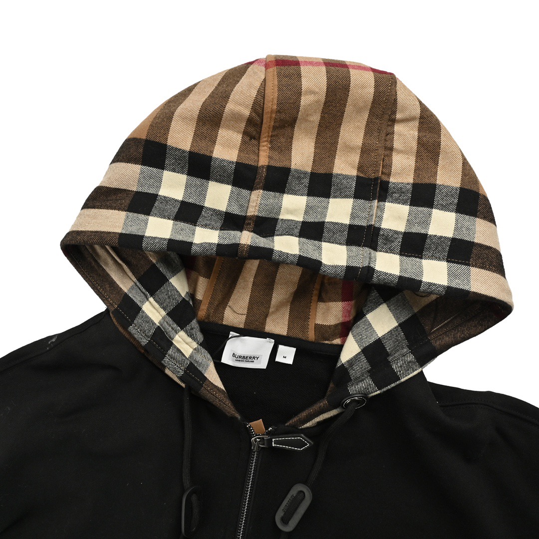 Burberry/巴宝莉 23Fw 格纹帽拼接拉链连帽卫衣外套
