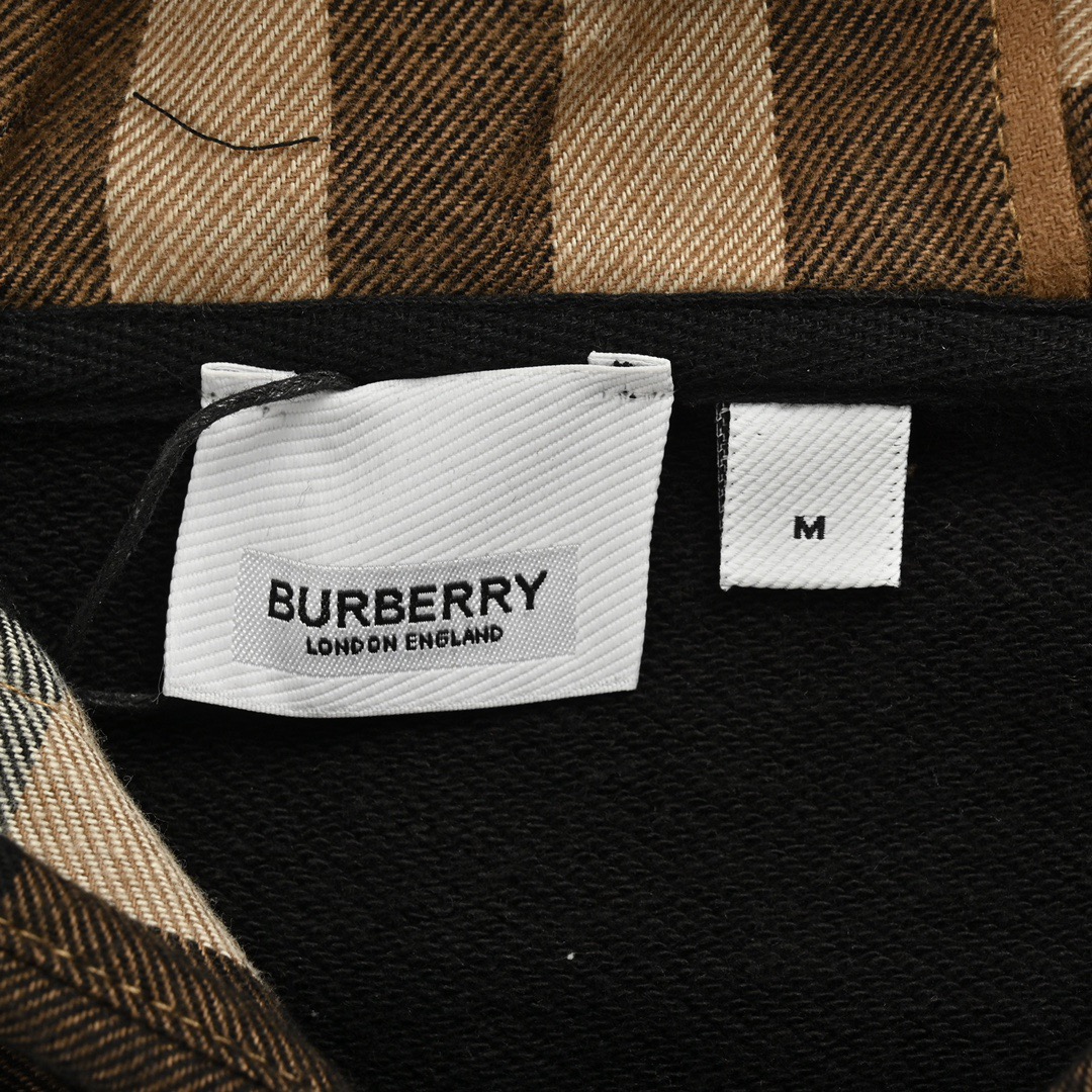 Burberry/巴宝莉 23Fw 格纹帽拼接拉链连帽卫衣外套