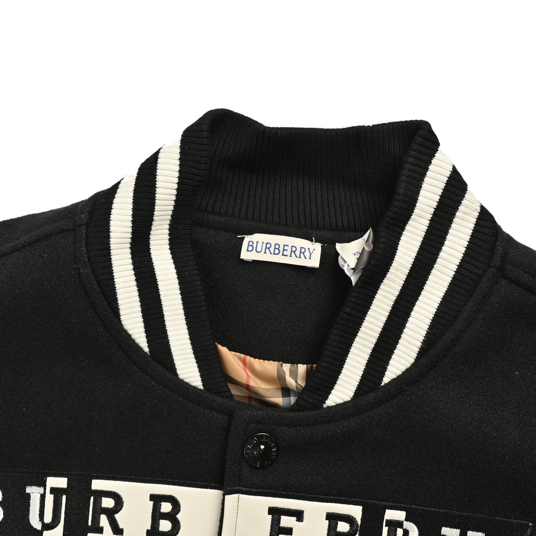 Burberry/巴宝莉 24Fw 植绒字母刺绣拼接棒球服夹克外套