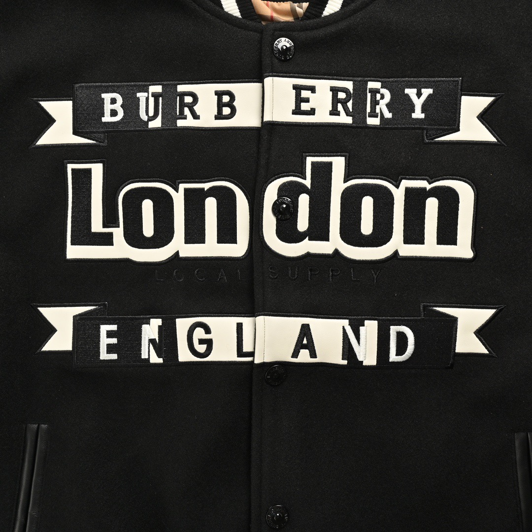 Burberry/巴宝莉 24Fw 植绒字母刺绣拼接棒球服夹克外套