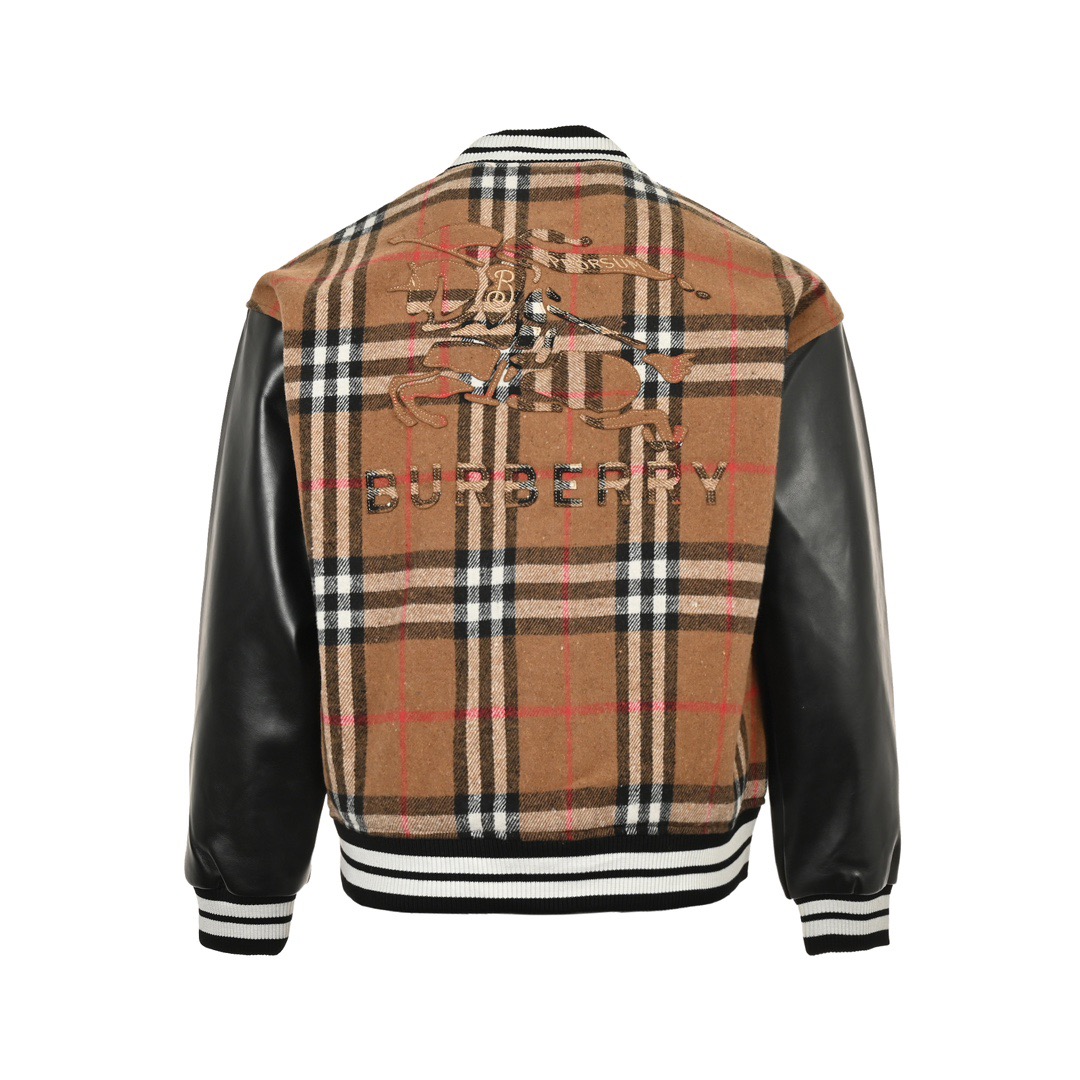 Burberry/巴宝莉 24Fw 条纹刺绣战马拼接棒球服外套
