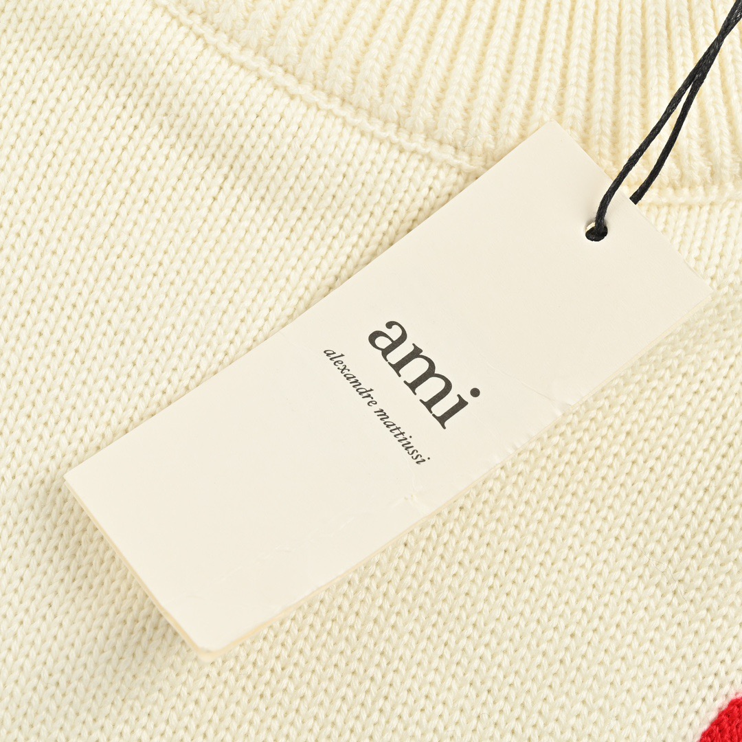 Ami 21Fw 刺绣爱心微标圆领毛衣
