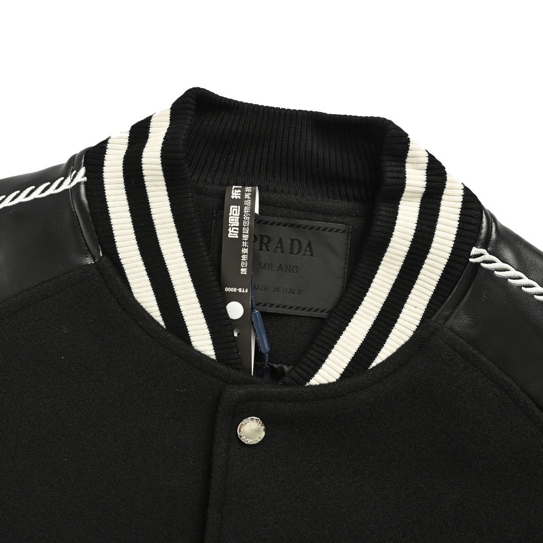 Prada/普拉达 三角标刺绣拼接棒球服夹克外套