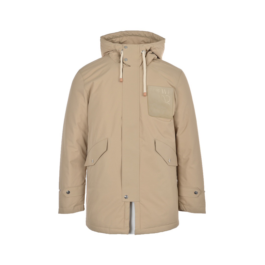 Loewe /罗意威 22Fw 皮标连帽中长款羽绒服外套