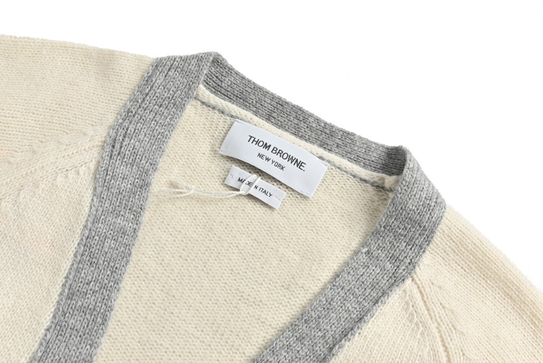 THOM BROWNE/汤姆布朗 23FW 拼色羊毛开衫毛衣