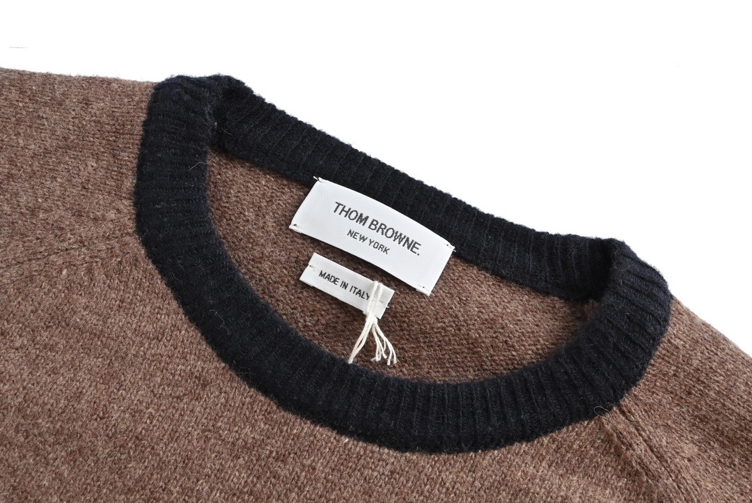 THOM BROWNE/汤姆布朗 23FW 拼色羊毛圆领毛衣