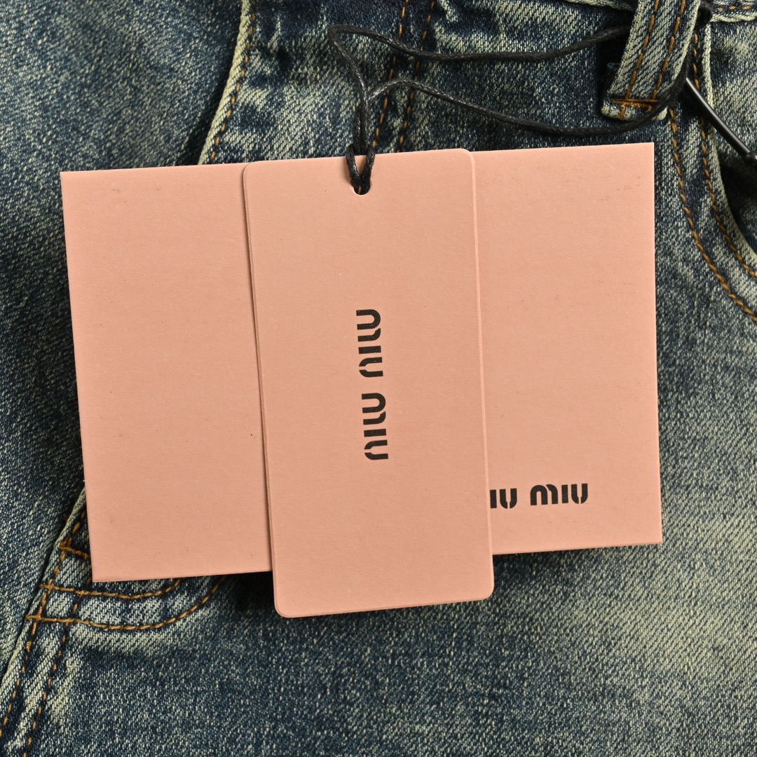 Miu Miu/缪缪 24Fw 后袋字母刺绣水洗牛仔裤