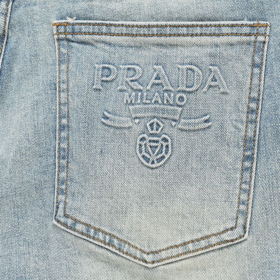 Prada/普拉达 后袋经典徽标logo压花水洗牛仔裤 牛仔裤