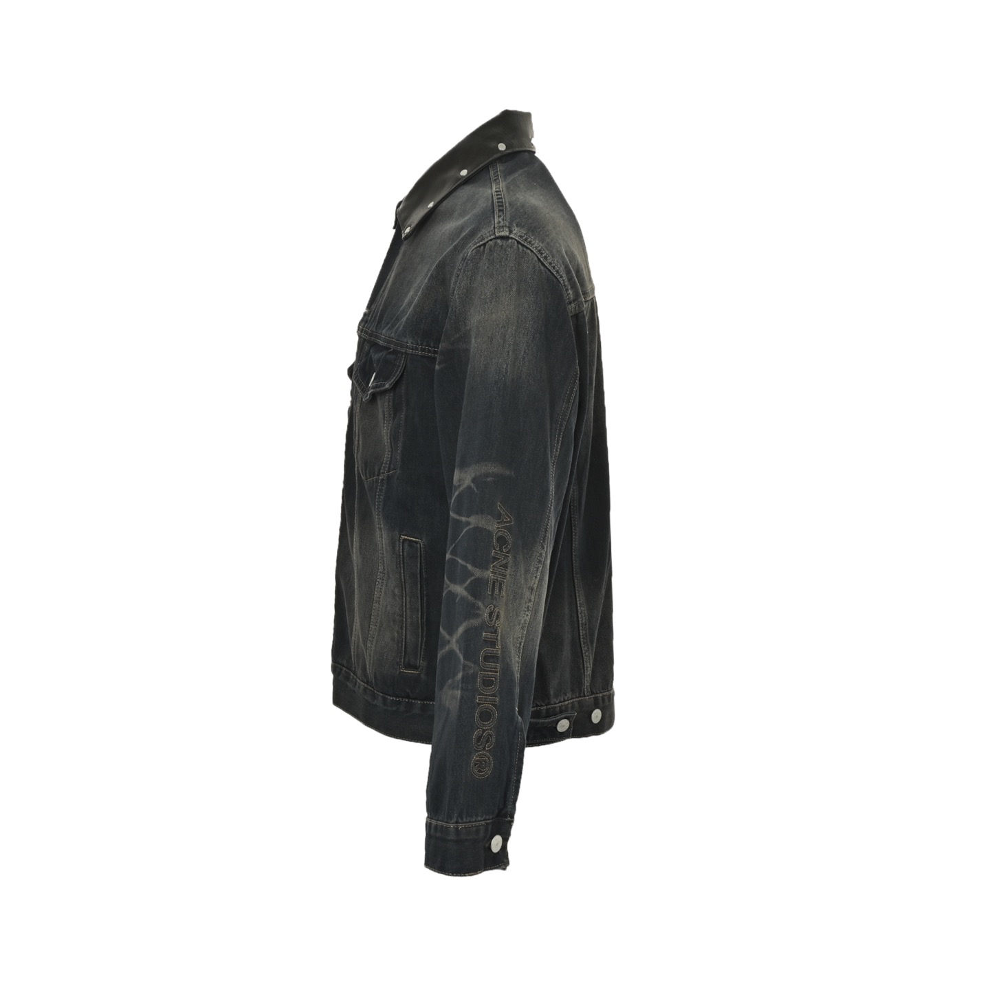 Acne Studios 25Fw 刺绣字母徽标皮领水洗牛仔外套