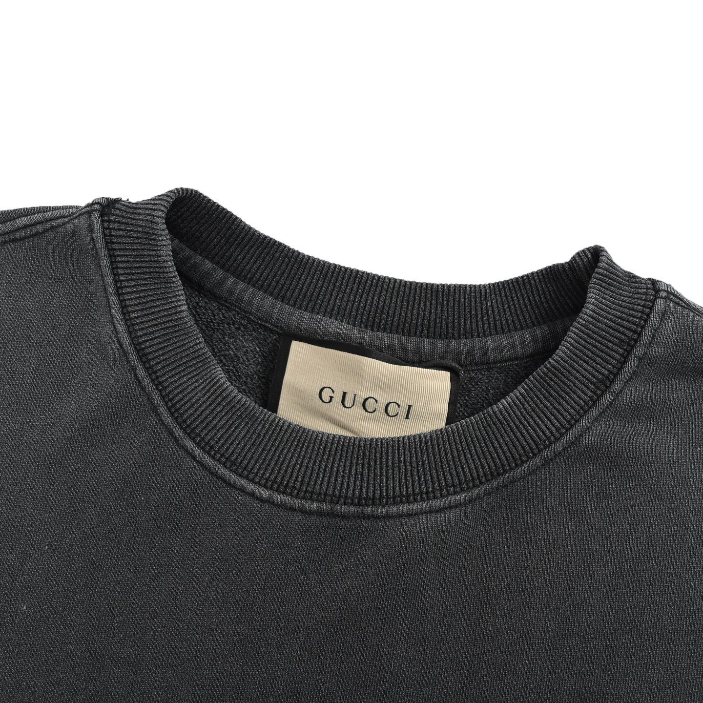 Gucci/古驰 贴布字母水洗做旧圆领卫衣 洗水黑