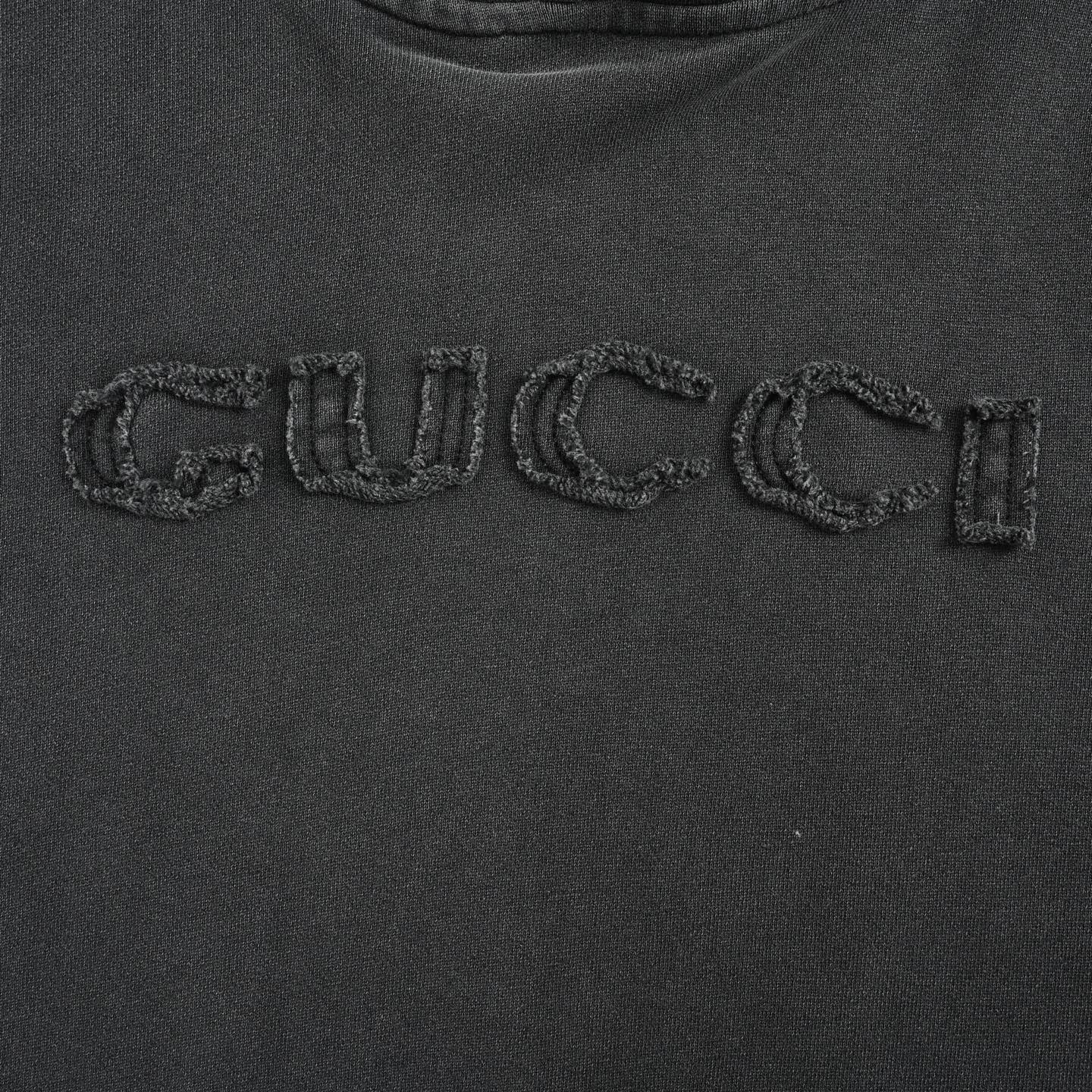 Gucci/古驰 贴布字母水洗做旧圆领卫衣 洗水黑