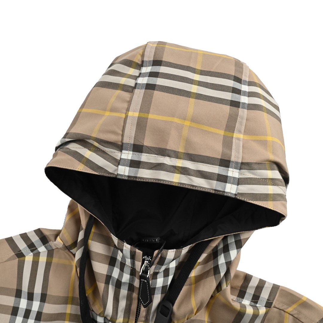 Burberry/巴宝莉 经典格纹双面穿连帽夹克外套卡其 灰色