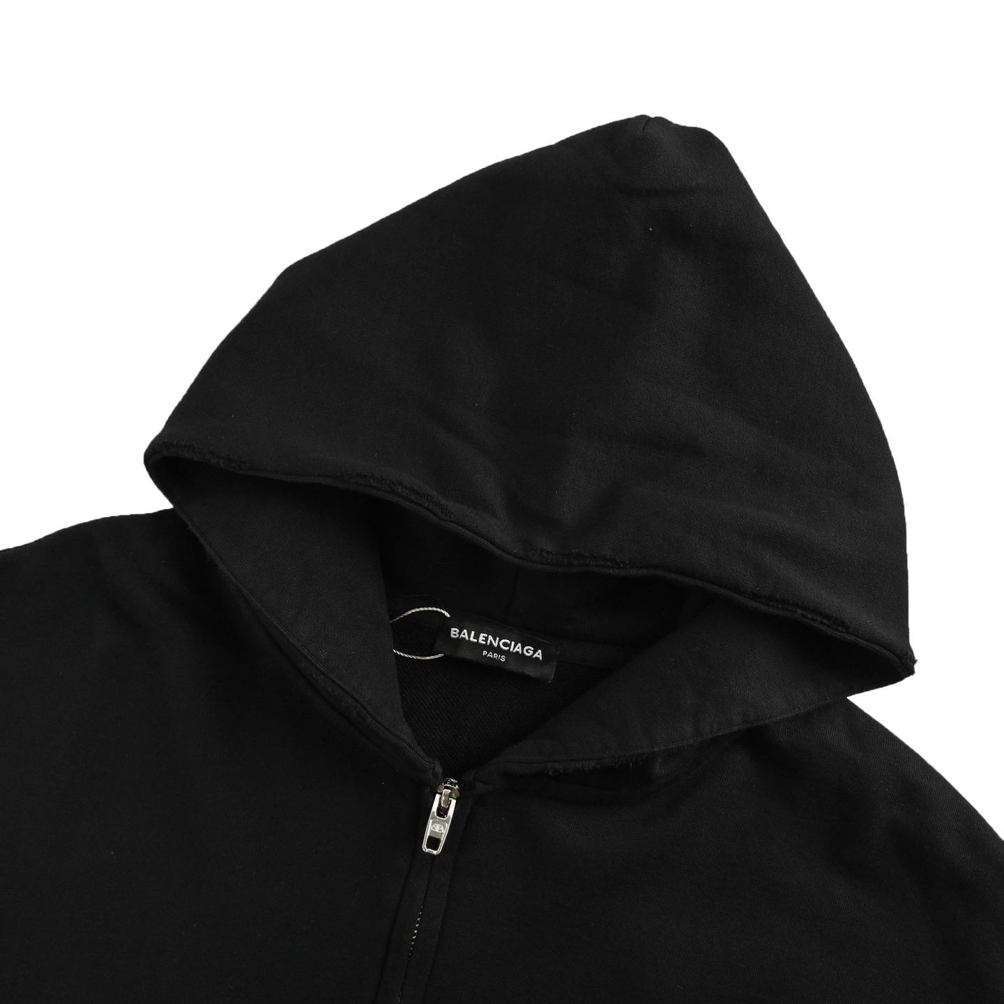 Balenciaga/巴黎世家 25Fw 后背反转字母刺绣拉链连帽外套 灰白 黑色