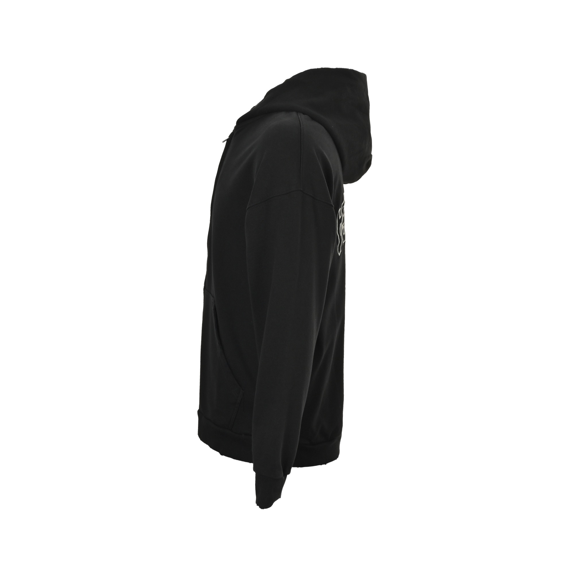 Balenciaga/巴黎世家 25Fw 后背反转字母刺绣拉链连帽外套 灰白 黑色