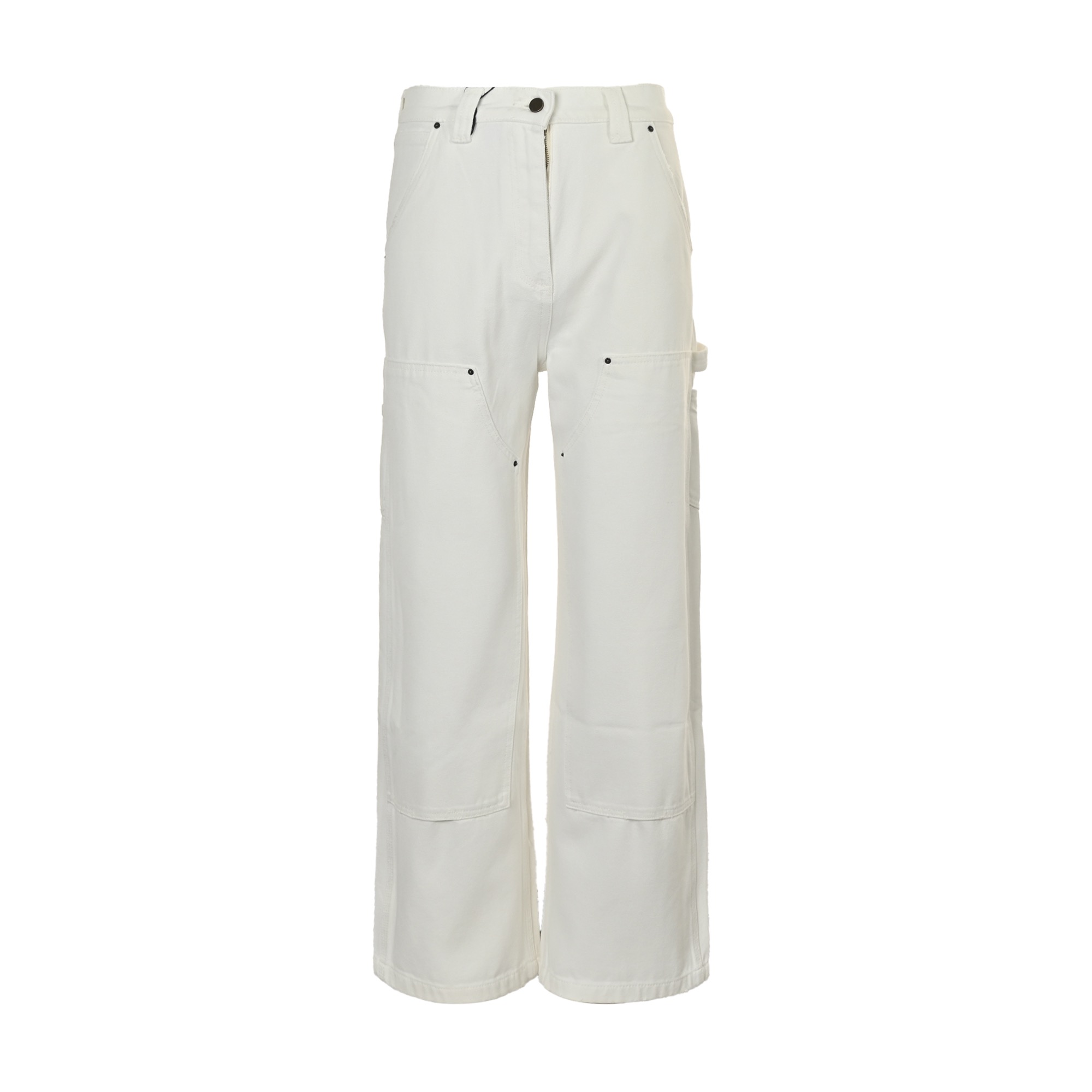 本地自取: Prada/普拉达 25ss 三角皮牌伐木工装牛仔裤 定制斜纹帆布牛仔面料,人工磨破做旧处理,后袋点缀真牛皮三角标牌