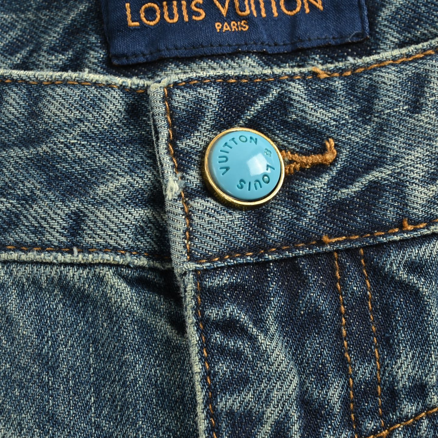 Louis Vuitton/路易威登 24Fw 珐琅纽扣水洗磨破工装牛仔裤