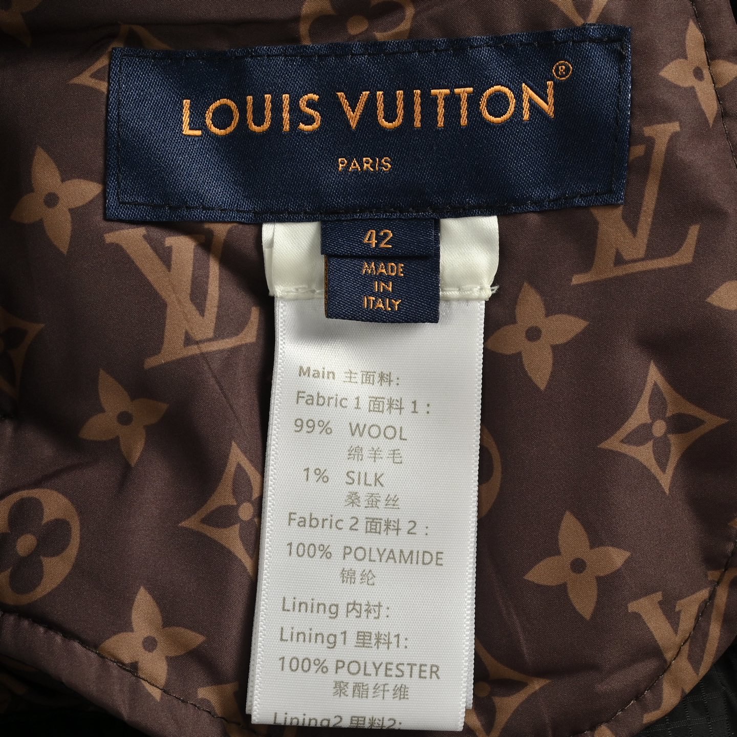 Louis Vuitton/路易威登 压花皮标细格纹连帽羽绒服