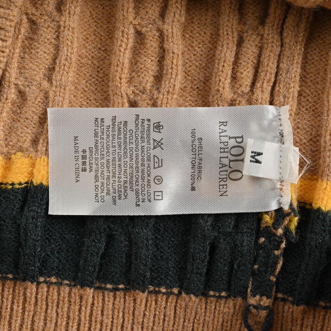 Ralph Lauren/拉夫劳伦 经典女款绞花条纹圆领针织毛衣开衫 焦糖彩虹