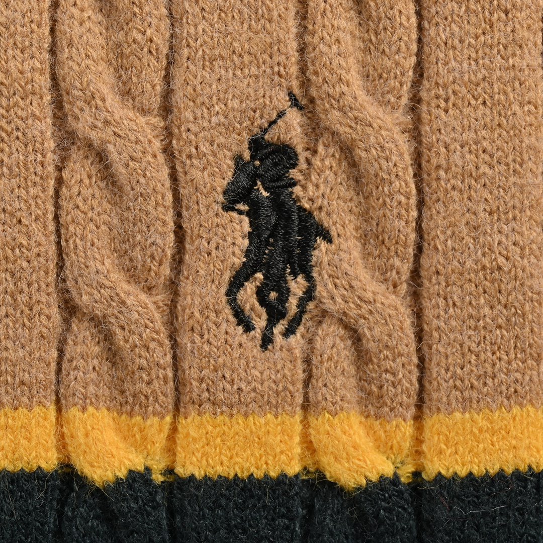 Ralph Lauren/拉夫劳伦 经典女款绞花条纹圆领针织毛衣开衫 焦糖彩虹