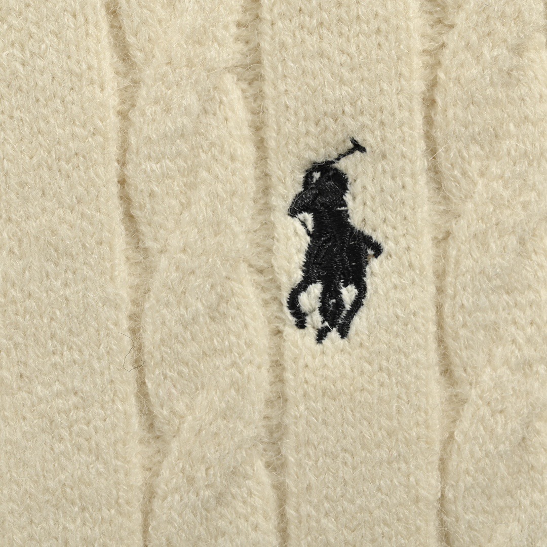 Ralph Lauren/拉夫劳伦 经典女款绞花圆领针织毛衣开衫 经典战马刺绣