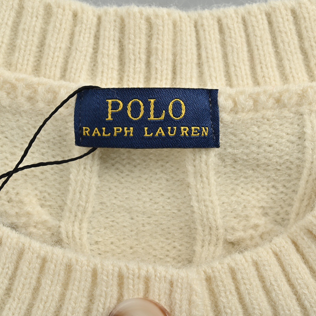 Ralph Lauren/拉夫劳伦 经典女款绞花圆领针织毛衣开衫 经典战马刺绣