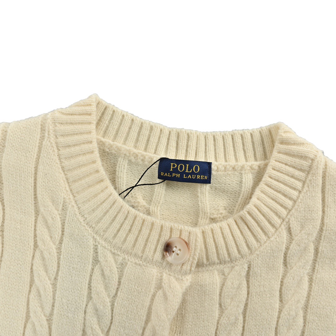 Ralph Lauren/拉夫劳伦 经典女款绞花圆领针织毛衣开衫 经典战马刺绣