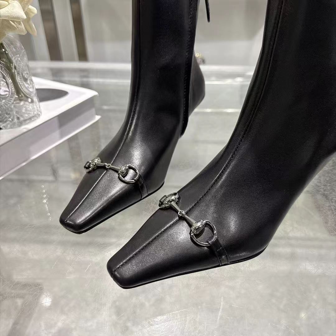 Gucci Black Leather Horsebit Stiletto Ankle Boots
