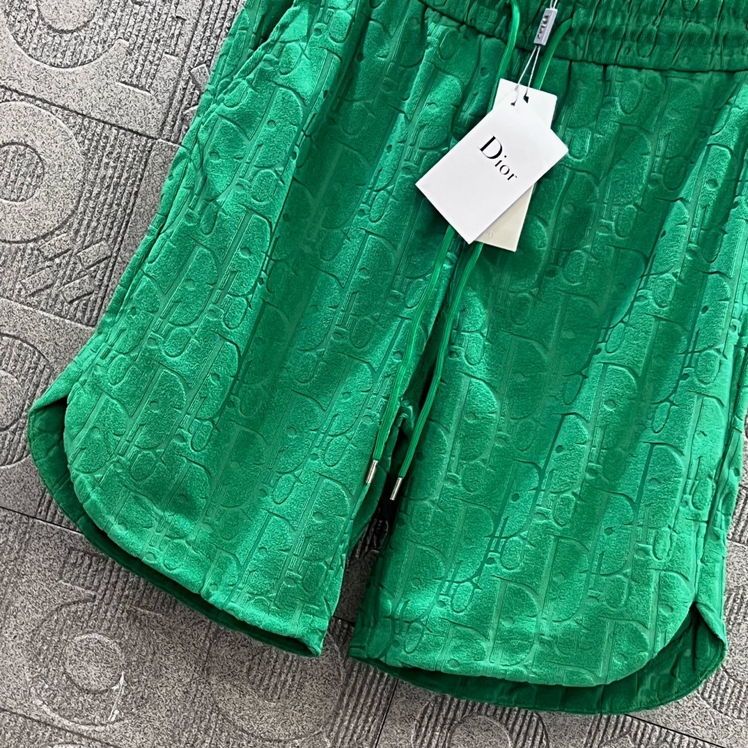 2024SS Custom Knitting Shorts with Velvet and Flower Patterns in Green - 图片 5