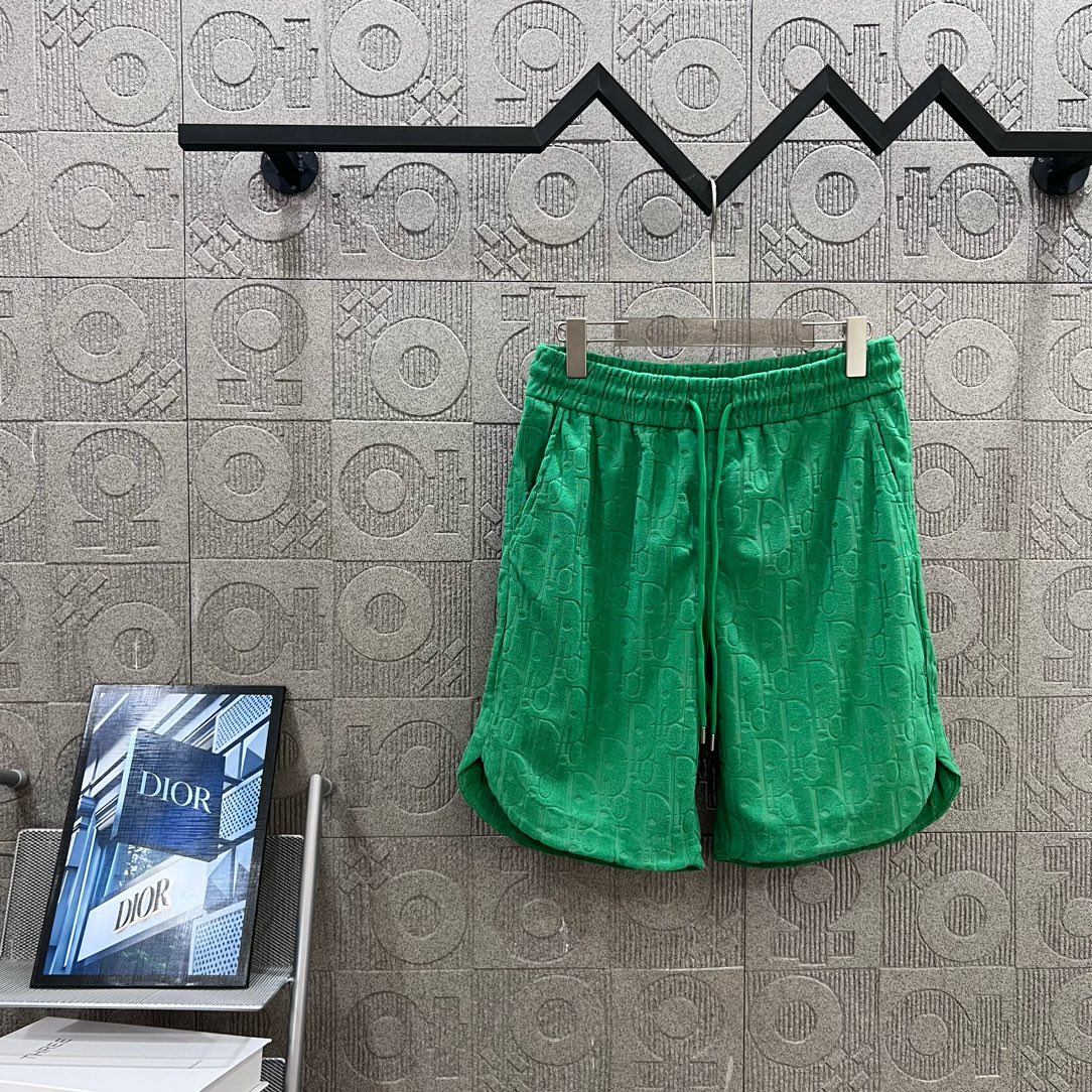 2024SS Custom Knitting Shorts with Velvet and Flower Patterns in Green - 图片 1