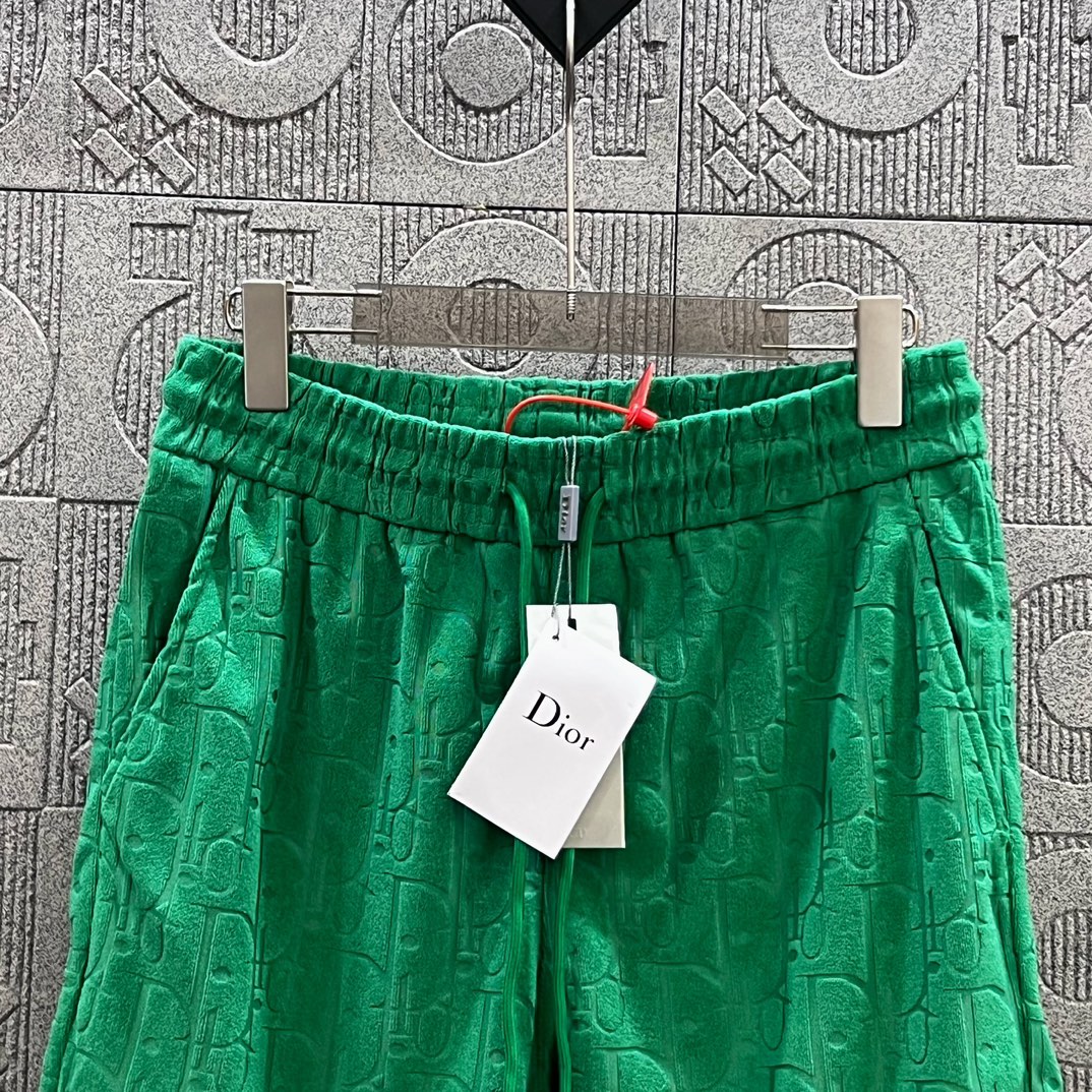 2024SS Custom Knitting Shorts with Velvet and Flower Patterns in Green - 图片 3