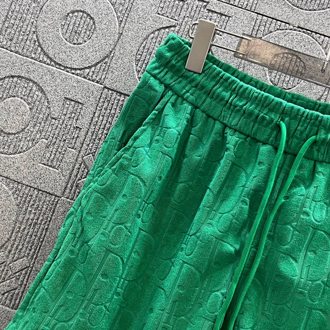 2024SS Custom Knitting Shorts with Velvet and Flower Patterns in Green - 图片 6