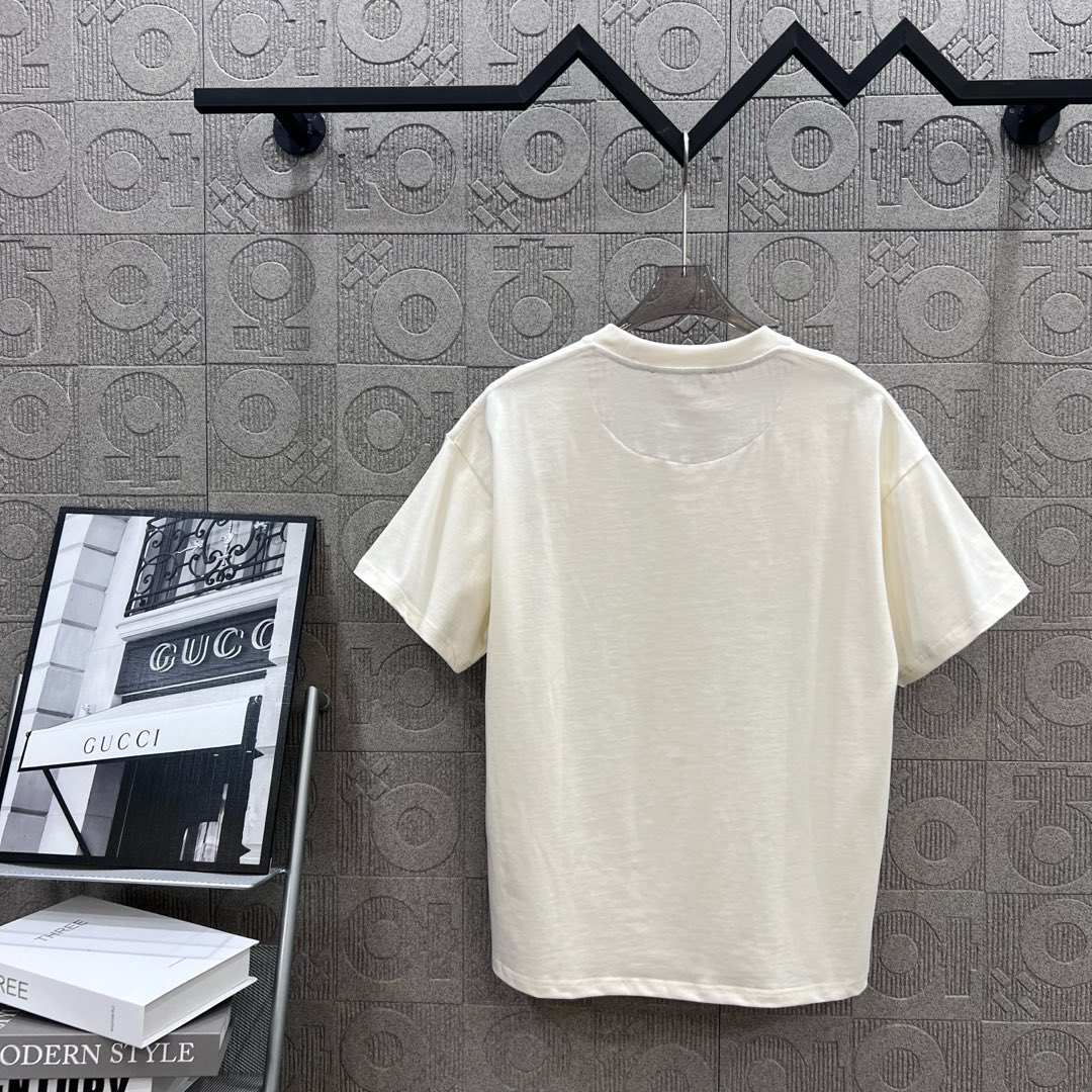 GUCCI Logo Embroidered T-Shirt – Almond, 260g Chromosome Dye, XS-L Size - 图片 2