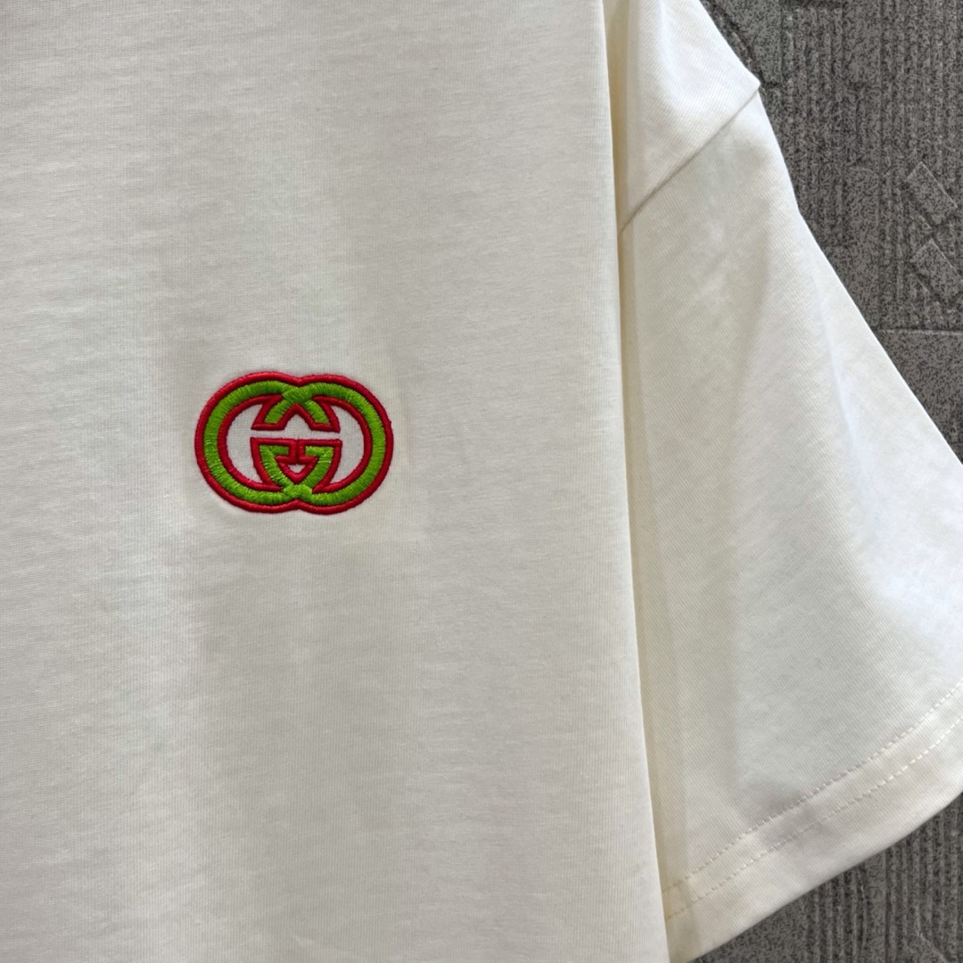 GUCCI Logo Embroidered T-Shirt – Almond, 260g Chromosome Dye, XS-L Size - 图片 6