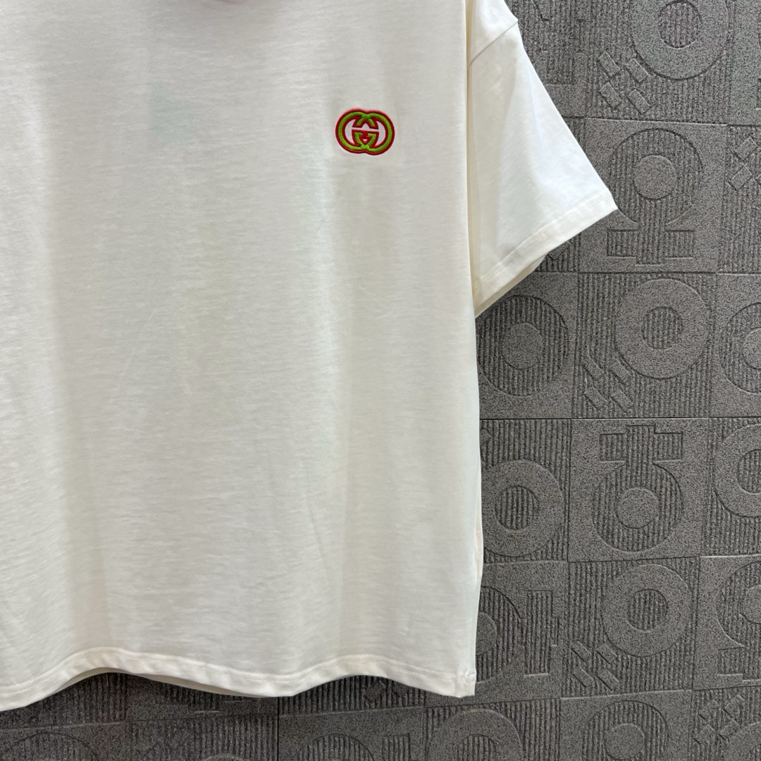 GUCCI Logo Embroidered T-Shirt – Almond, 260g Chromosome Dye, XS-L Size - 图片 7