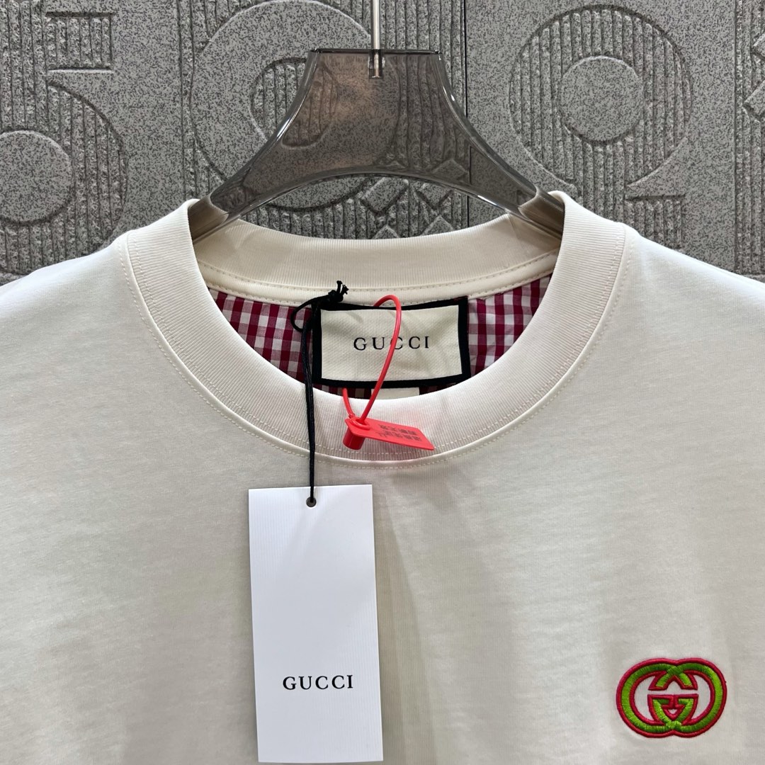GUCCI Logo Embroidered T-Shirt – Almond, 260g Chromosome Dye, XS-L Size - 图片 5