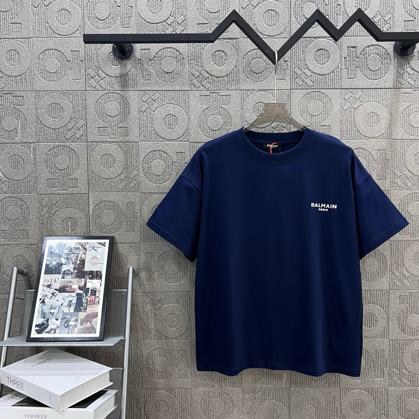 “1980s-inspired Balmain Logo T-shirt in Po-Blue, Chromosome Dye, Unisex XS-L” - 图片 1