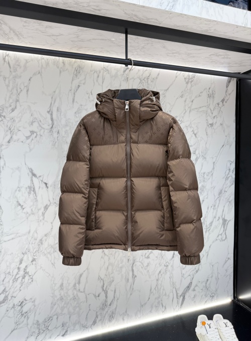 Louis Vuitton Brown Jacquard Nylon Down Padded Jacket with Metal Logo 1 Louis Vuitton Brown Jacquard Nylon Down Padded Jacket with Metal Logo