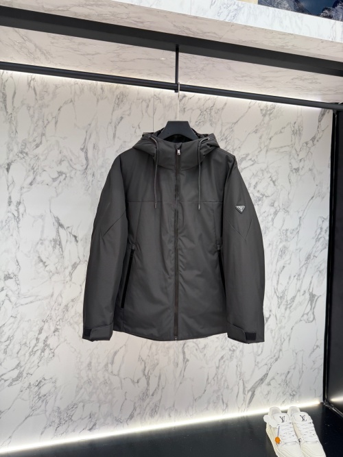 Prada Re-Nylon Down Jacket with Jacquard Logo and Metal Emblem 1 Prada Re-Nylon Down Jacket with Jacquard Logo and Metal Emblem