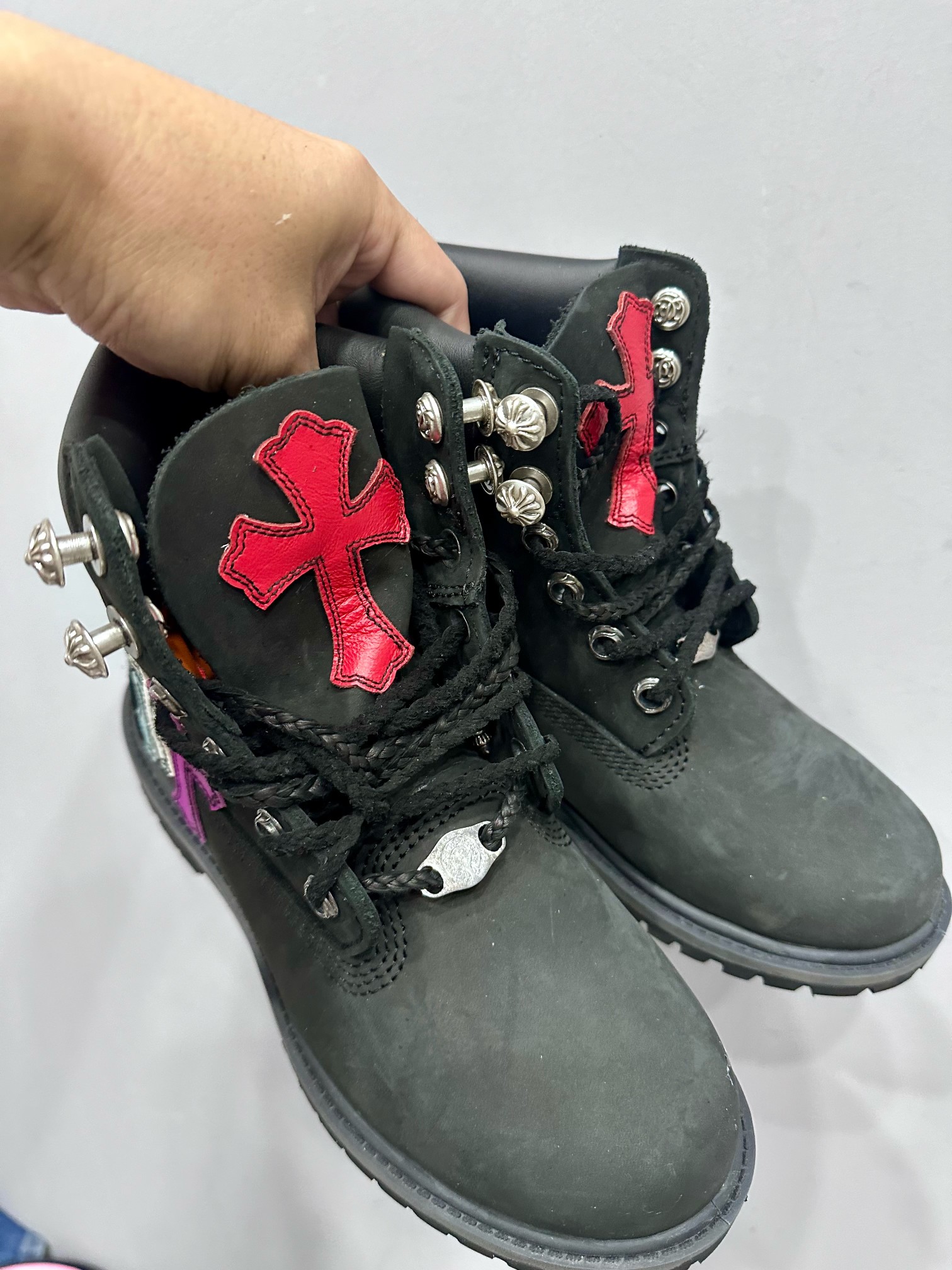 Ins same style Timberland Timbs classic dark vintage fashion trend brand Chrome Hearts CH modified version big black boots workwear shoes hiking boots. What you see is what you get. Sizes: 36-44, standard sizing, individual