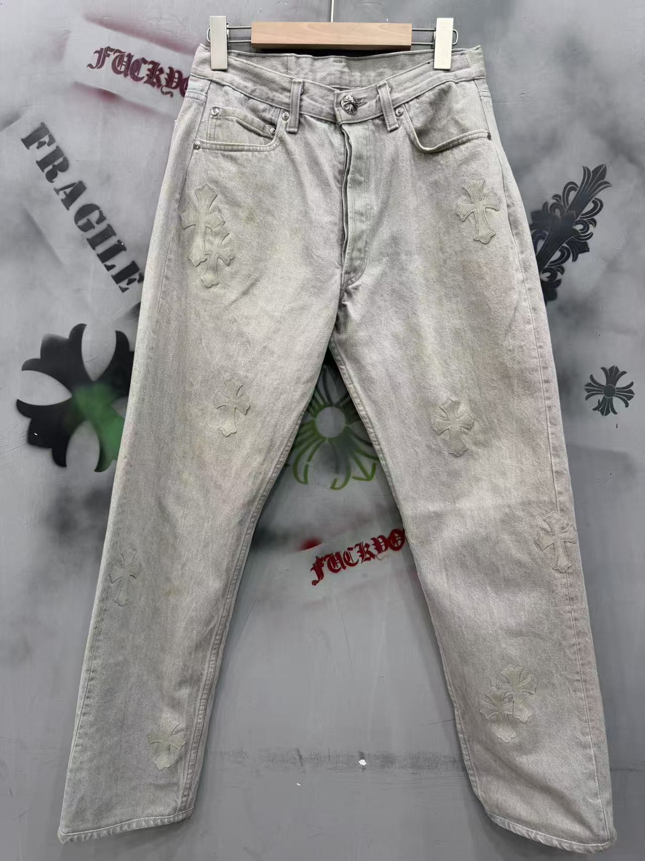Chrome Hearts x Levi's Vintage 501 Light Grey Patchwork Horsehair Jeans