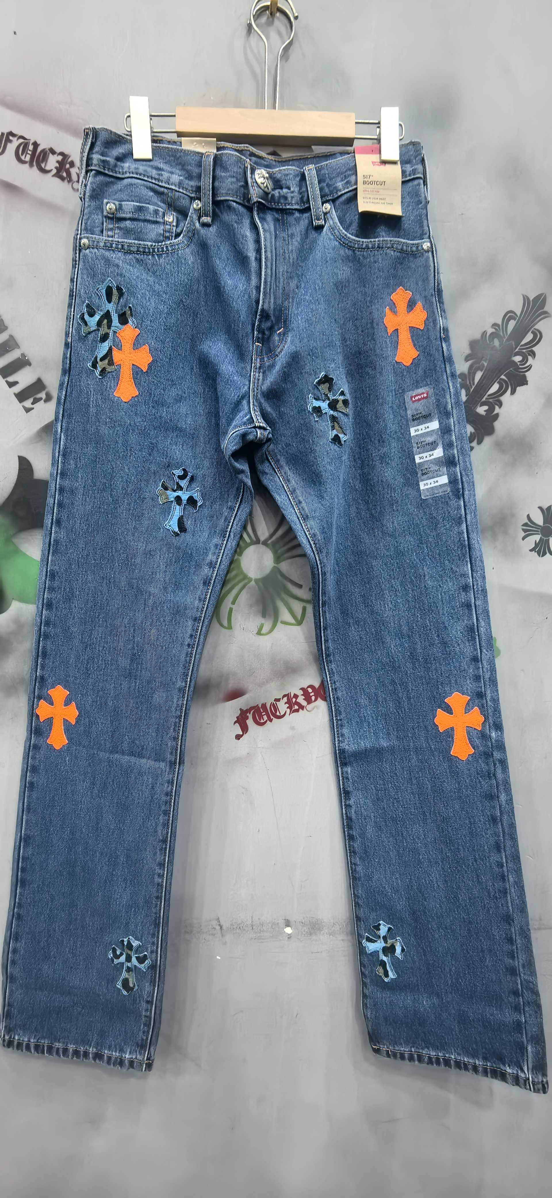 Chrome Hearts x Levi's 517 Blue Patch Blue Leopard Print Horsehair Jeans