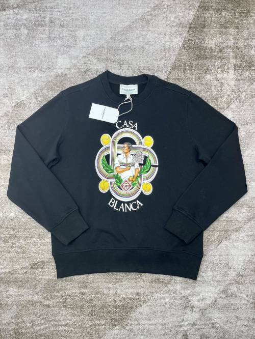 CASABLANCA Men's Black Cotton Crewneck Sweatshirt with Tennis Player Print 1 CASABLANCA Men's Black Cotton Crewneck Sweatshirt with Tennis Player Print