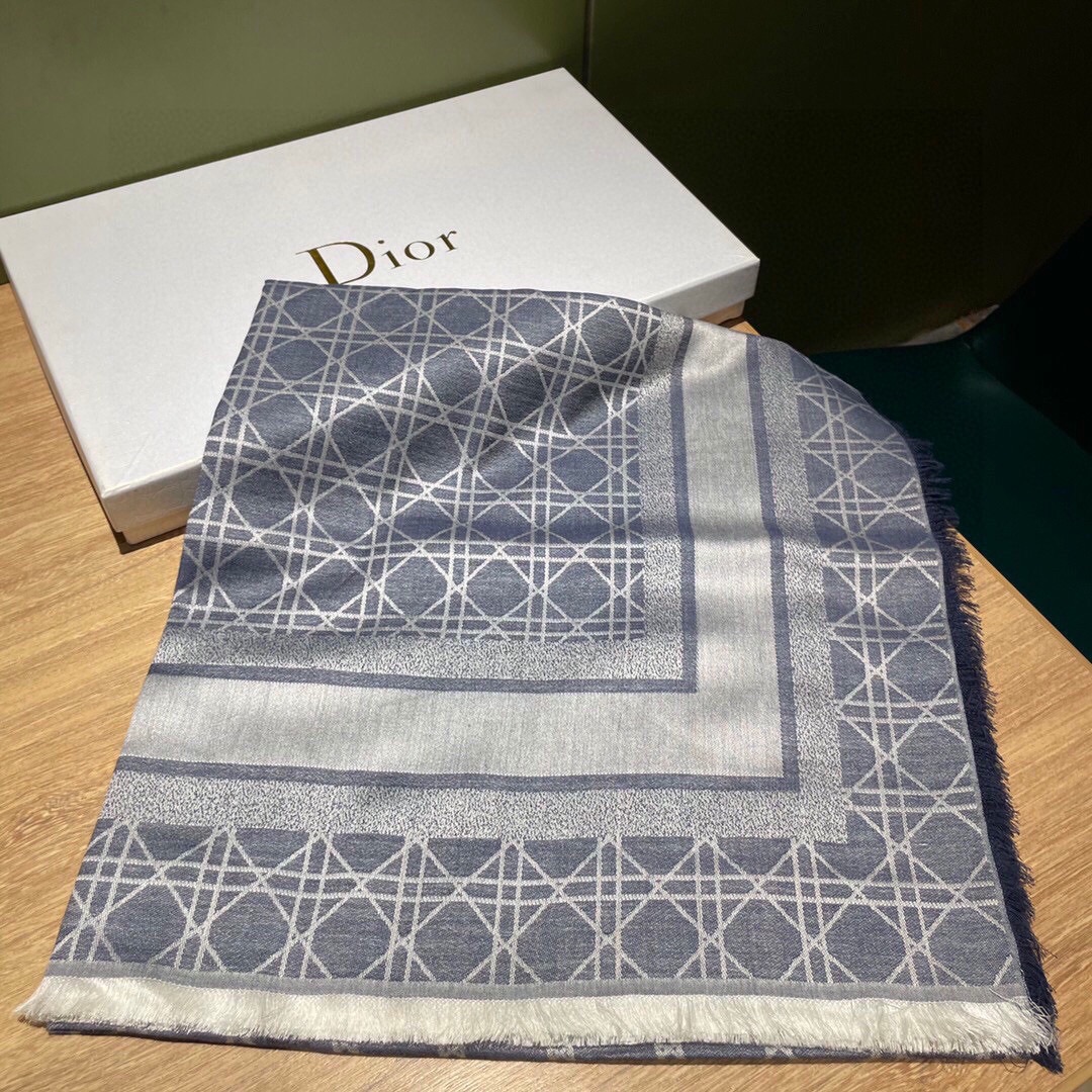 Dior Scarf Shawl Blue Grey Tannin Cashmere Silk Wool Fall/Winter Collection