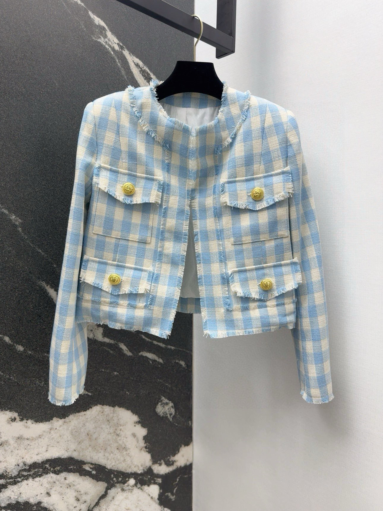 High-Quality, Elegant Fall/Winter Dress with Blue Bouquets and Coats – P816 Collection - 图片 1