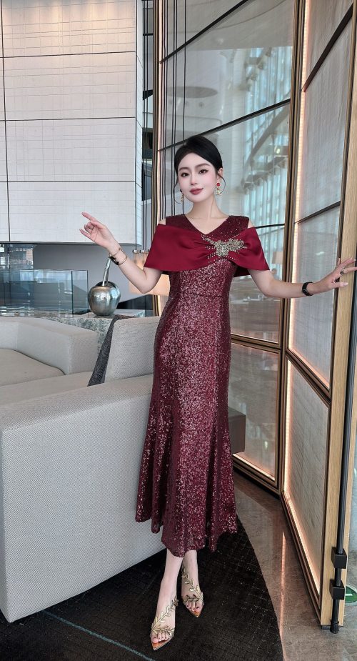 Elegant Sequin Mermaid Dress with Beaded Cape, Formal Party Gown 1 Elegant Sequin Mermaid Dress with Beaded Cape, Formal Party Gown