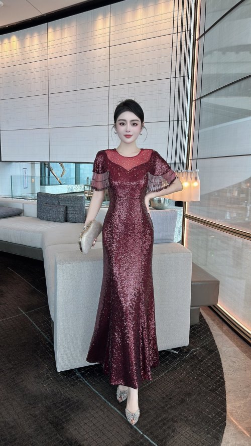 Elegant Sequin Mermaid Dress with Beaded Cape Sleeves - Formal Gown 1 Elegant Sequin Mermaid Dress with Beaded Cape Sleeves - Formal Gown