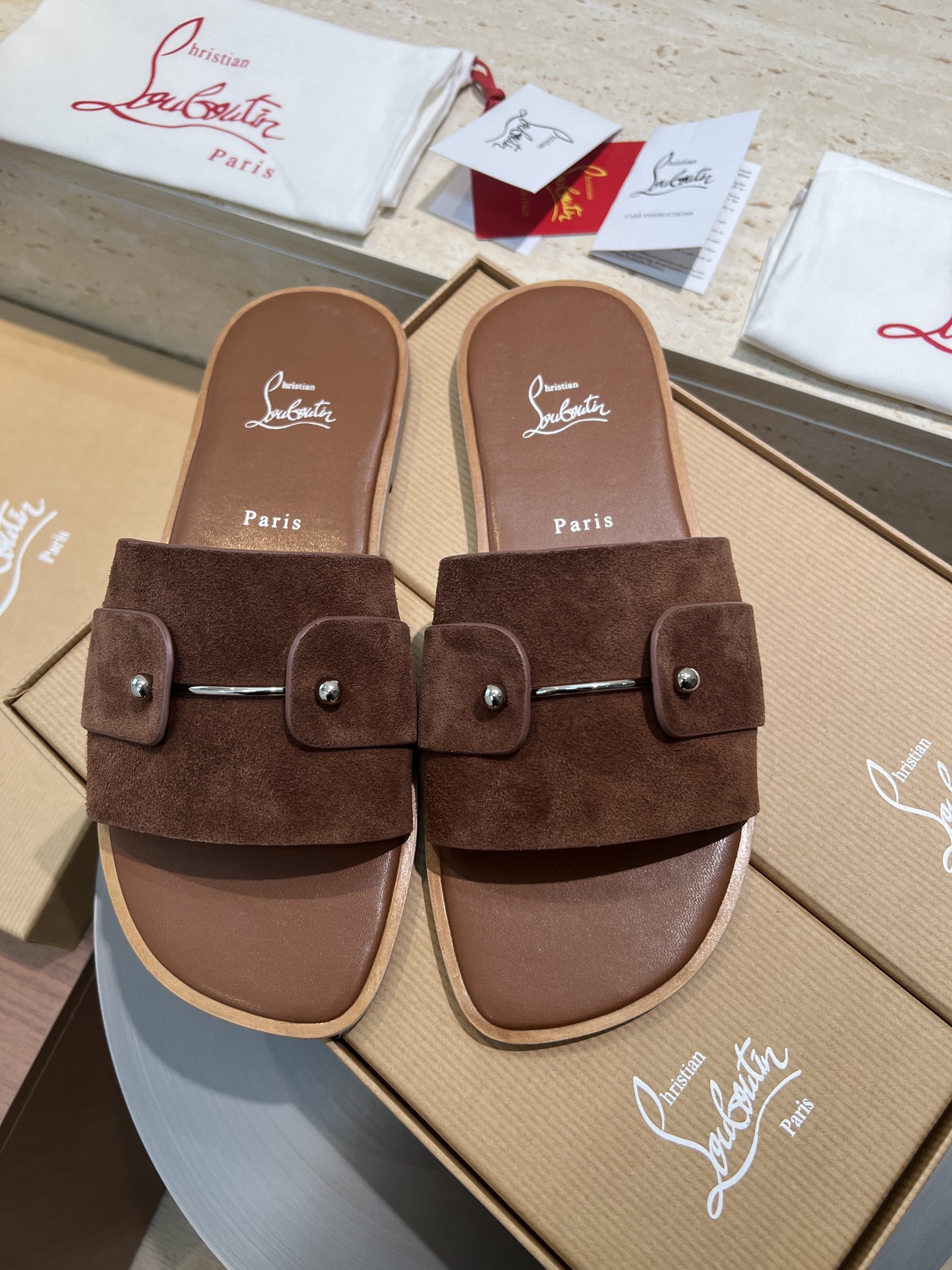 Christian Louboutin Brown Suede Paris Slides | Runway Show Collection 2 i1744727017309 5346 0 0