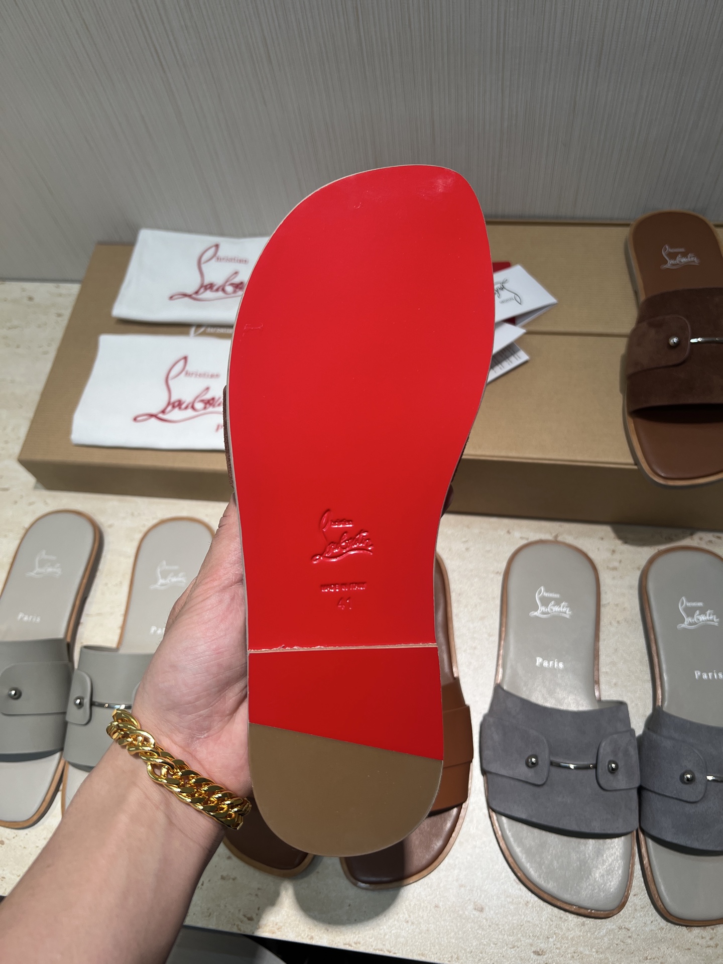 Christian Louboutin Brown Suede Paris Slides | Runway Show Collection 7 i1744727017379 7454 0 5